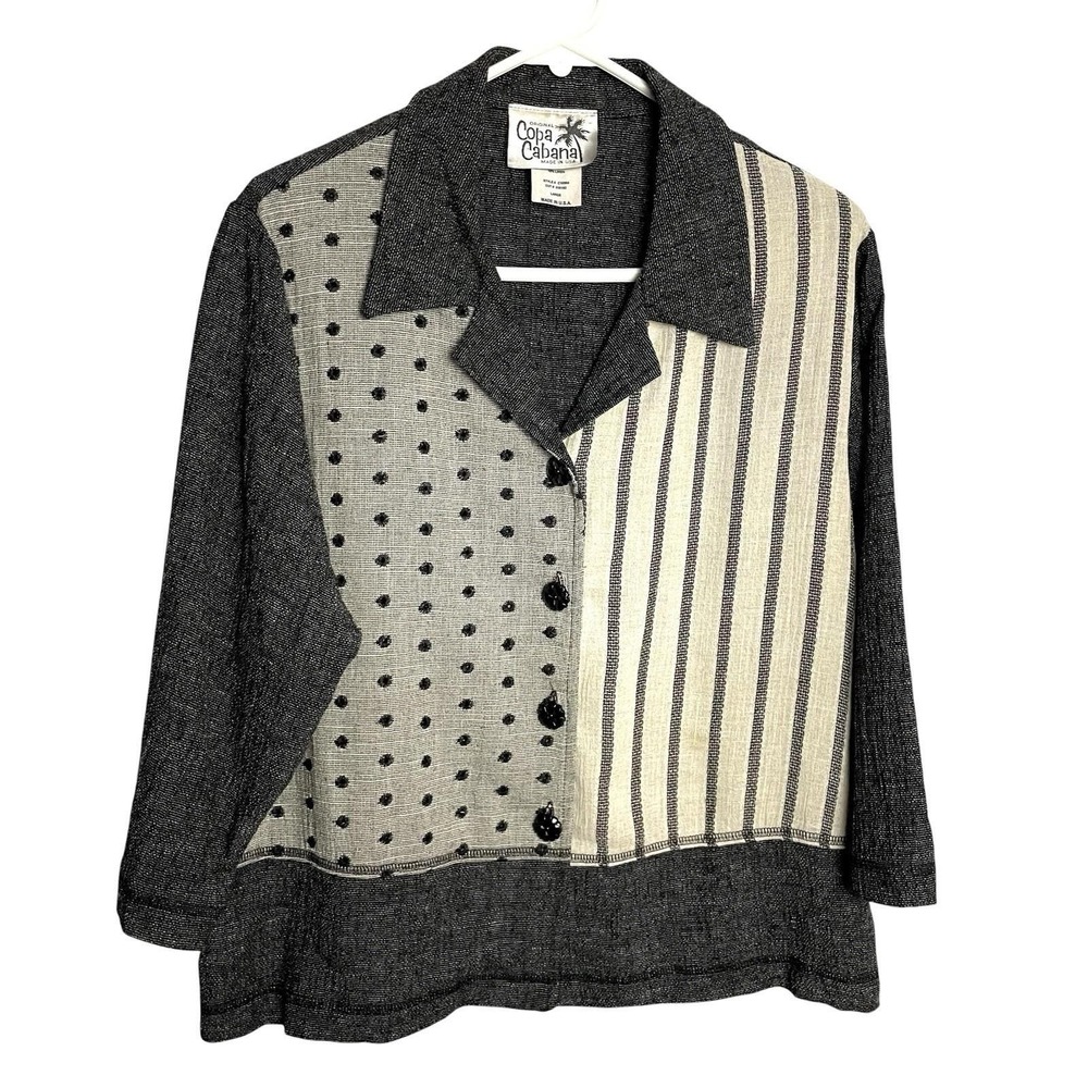 Vintage Copa Cabana Lagenlook Shirt Top Womens L Black Linen Blend Art to‎ Wear